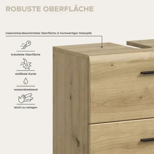 Waschbeckenunterschrank Ice | mit Schubkästen auf Rollen | Artisan Oak