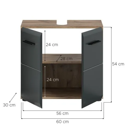Waschbeckenunterschrank Ice | mit Türen | Nox Oak / schwarz