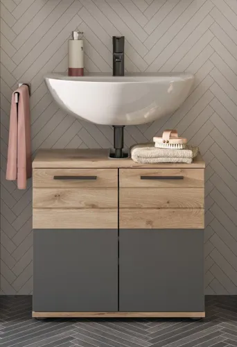 Waschbeckenunterschrank Mason | Nox Oak / Basalt grau