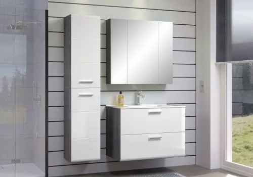 Waschbeckenunterschrank Riva 1 | inkl.Waschbecken | weiß / rauchsilber