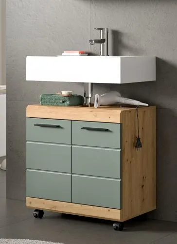 Waschbeckenunterschrank Scout auf Rollen | Salbei / Artisan Eiche