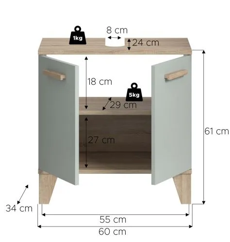 Waschbeckenunterschrank Star | hellgrün / Eiche