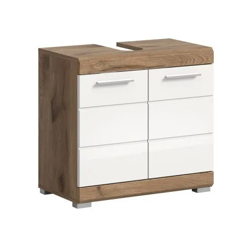 Waschbeckenunterschrank Wave | weiß Hochglanz / Nox Oak