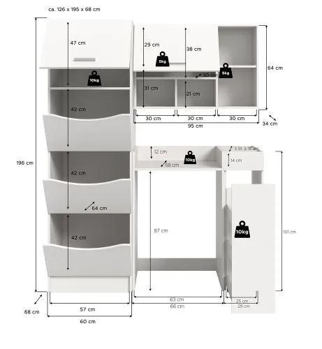 Waschmaschinenschrank Set Free | weiß | 4-teilig