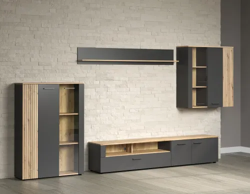 Wohnkombination Esteban | Anthrazit / Coast Evoke Oak | 4-teilig 2er Set LED Unterbauspot