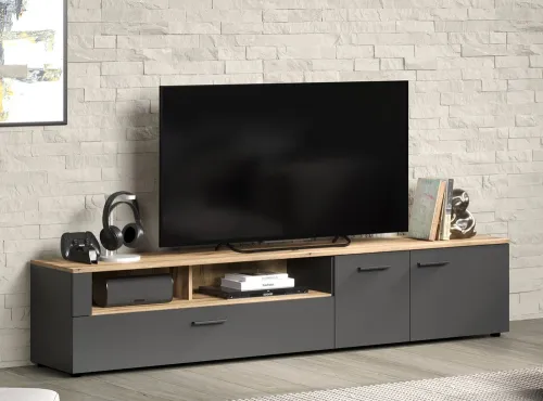 Wohnkombination Esteban | Anthrazit / Coast Evoke Oak | 4-teilig 3er Set LED Unterbauspot