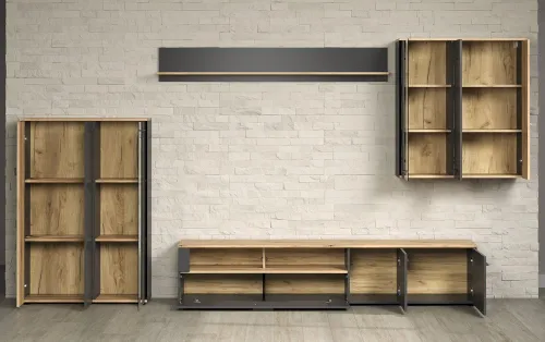 Wohnkombination Esteban | Anthrazit / Coast Evoke Oak | 4-teilig Komplettset