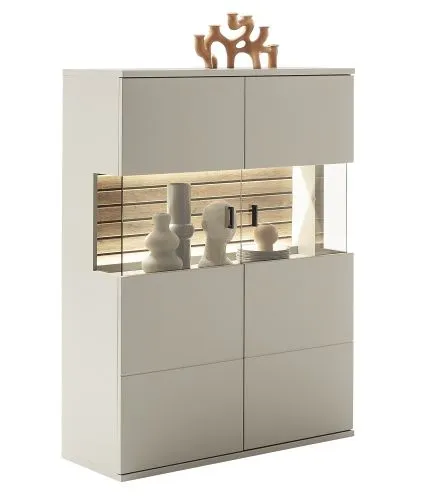 Wohnkombination Lüttich 2 | Basalt / Wotan Eiche | 3-teilig | Highboard & Wandboard mit Bandbeleuchtung
