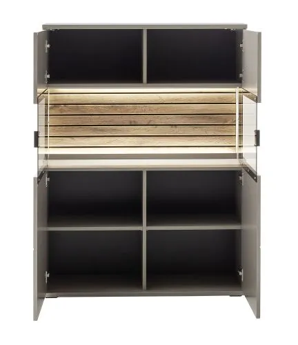 Wohnkombination Lüttich 2 | Basalt / Wotan Eiche | 3-teilig | Highboard & Wandboard mit Bandbeleuchtung