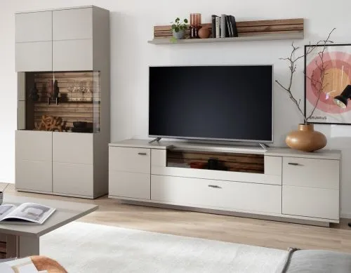 Wohnkombination Lüttich 3 | Basalt / Wotan Eiche | 3-teilig | TV-Board mit Bandbeleuchtung