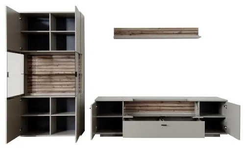 Wohnkombination Lüttich 3 | Basalt / Wotan Eiche | 3-teilig | TV-Board mit Bandbeleuchtung