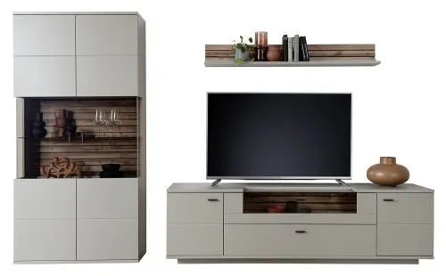 Wohnkombination Lüttich 3 | Basalt / Wotan Eiche | 3-teilig | TV-Board & Wandboard mit Bandbeleuchtung