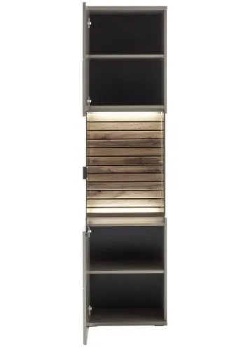 Wohnkombination Lüttich | Basalt / Wotan Eiche | 3-teilig | Vitrine mit Bandbeleuchtung