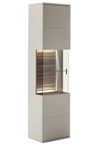 Wohnkombination Lüttich | Basalt / Wotan Eiche | 3-teilig | Vitrine & Wandboard mit Bandbeleuchtung
