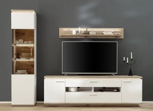 Wohnkombination Palermo 2 | Soft white / Viking Oak | 3-teilig | ohne Beleuchtung