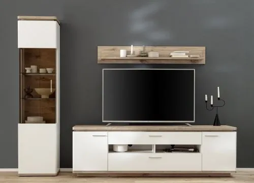 Wohnkombination Palermo 2 | Soft white / Viking Oak | 3-teilig | ohne Beleuchtung