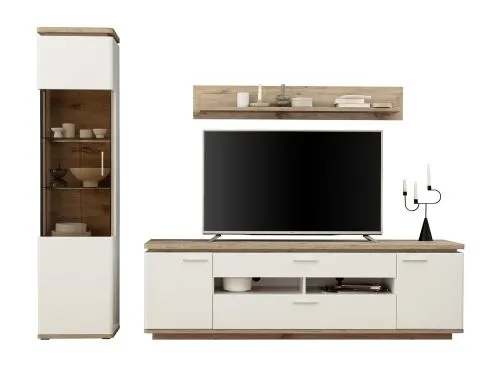 Wohnkombination Palermo 2 | Soft white / Viking Oak | 3-teilig | ohne Beleuchtung