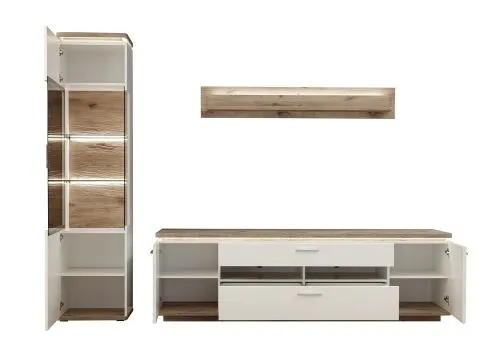 Wohnkombination Palermo 2 | Soft white / Viking Oak | 3-teilig | ohne Beleuchtung