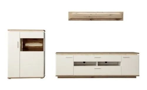 Wohnkombination Palermo 3 | Soft white / Viking Oak | 3-teilig | mit 45 cm Beleuchtung