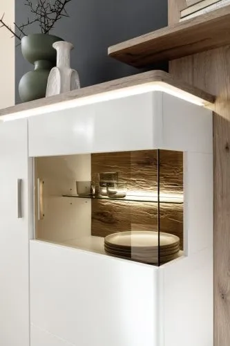 Wohnkombination Palermo 3 | Soft white / Viking Oak | 3-teilig | mit 45 cm Beleuchtung