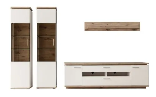 Wohnkombination Palermo 4 | Soft white / Viking Oak | 4-teilig | mit 135 cm Beleuchtung
