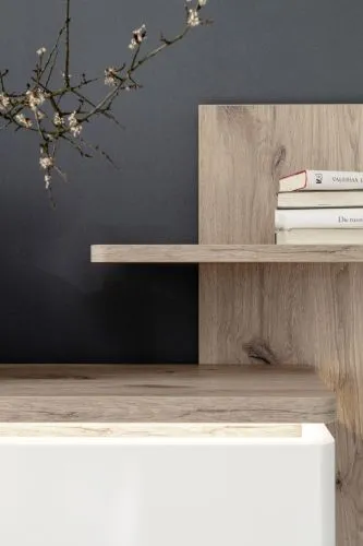 Wohnkombination Palermo | Soft white / Viking Oak | 3-teilig | mit Beleuchtung