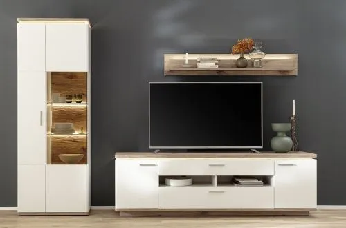 Wohnkombination Palermo1 | Soft white / Viking Oak | 3-teilig | Komplettset