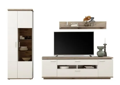 Wohnkombination Palermo1 | Soft white / Viking Oak | 3-teilig | ohne Beleuchtung
