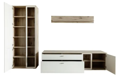 Wohnkombination Santerno 1 | Soft white / Viking Oak | 3-teilig | mit 135 cm Beleuchtung