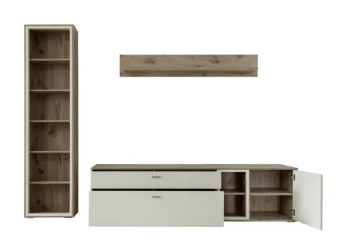 Wohnkombination Santerno | Soft white / Viking Oak | 3-teilig | mit 50 cm Beleuchtung