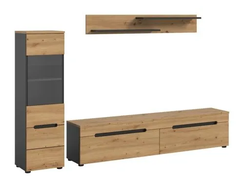 Wohnwand Anbauwand Canu | 2-teilig | Artisan / Basalt Grau