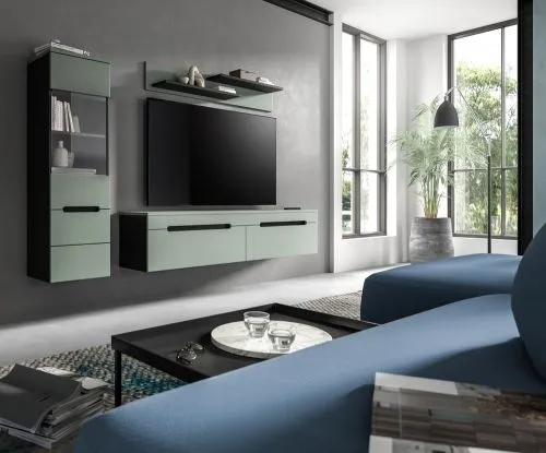 Wohnwand Anbauwand Canu | 2-teilig | Smoke Green / Basalt Grau