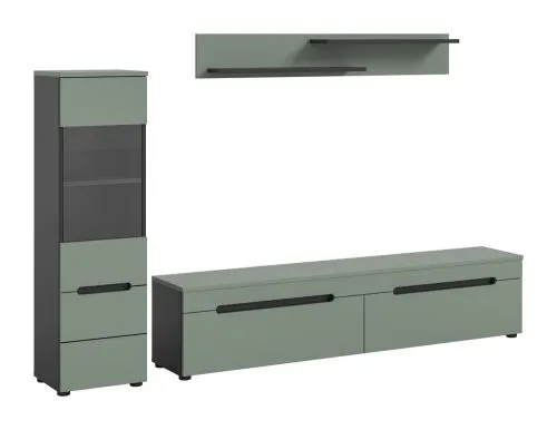 Wohnwand Anbauwand Canu | 2-teilig | Smoke Green / Basalt Grau mit Beleuchtung