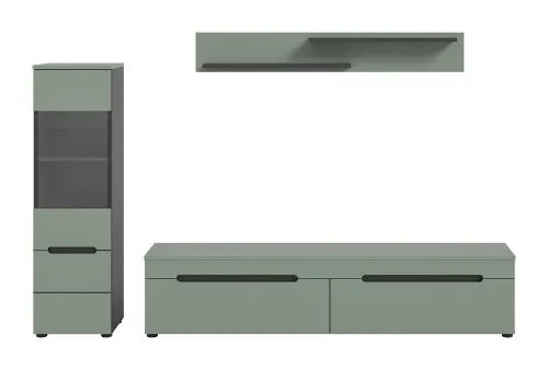Wohnwand Anbauwand Canu | 2-teilig | Smoke Green / Basalt Grau mit Beleuchtung