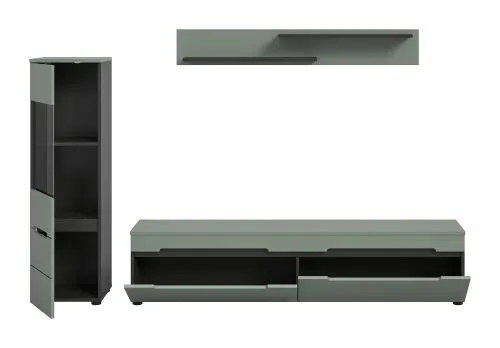 Wohnwand Anbauwand Canu | 2-teilig | Smoke Green / Basalt Grau mit Beleuchtung