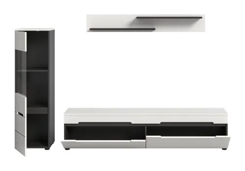 Wohnwand Anbauwand Canu | 2-teilig | weiß / Basalt Grau mit Beleuchtung