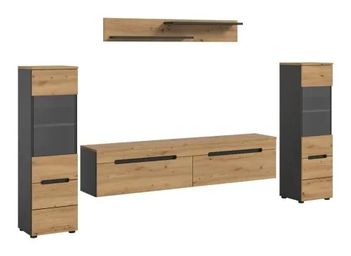 Wohnwand Anbauwand Canu | 3-teilig | Artisan / Basalt Grau | mit Beleuchtung