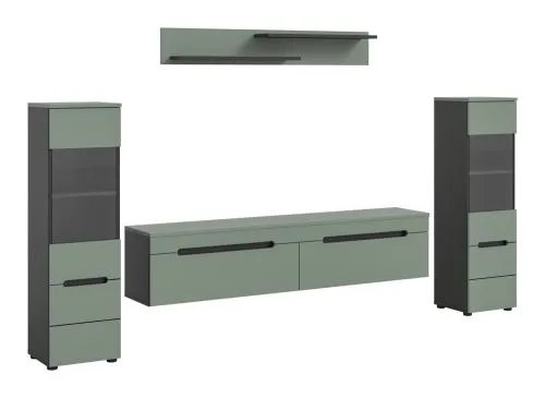 Wohnwand Anbauwand Canu | 3-teilig | Smoke Green / Basalt Grau | mit Beleuchtung