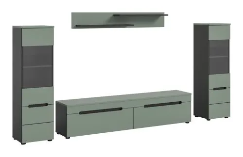 Wohnwand Anbauwand Canu | 3-teilig | Smoke Green / Basalt Grau | ohne