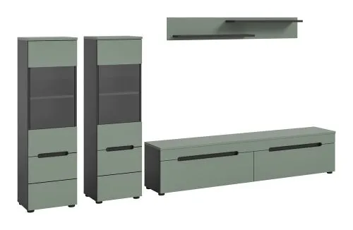 Wohnwand Anbauwand Canu | 3-teilig | Smoke Green / Basalt Grau | ohne