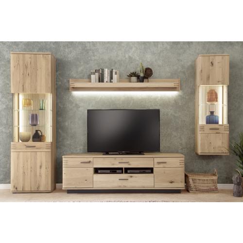 Wohnwand Anbauwand Salvador | Balkeneiche Bianco | 4-teilig | LED Beleuchtung