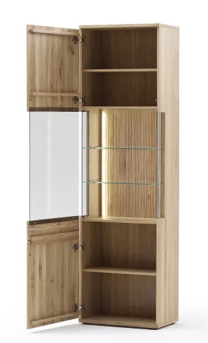 Wohnwand Anbauwand Salvador 1 | Balkeneiche Bianco | 4-teilig | LED Beleuchtung Highboard