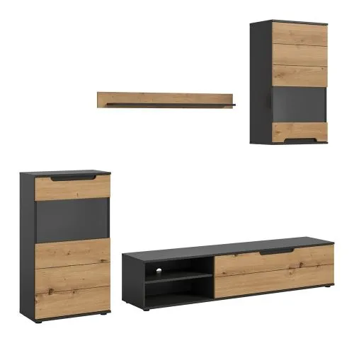Wohnwand Cajak | Artisan / Basalt grau | 4-teilig ohne Beleuchtung