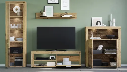 Wohnwand Fly | Artisan Eiche | 4-teilig | LED Beleuchtung