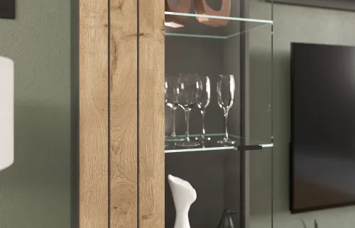Wohnwand Freno | grau matt / Nox Oak | 4-teilig