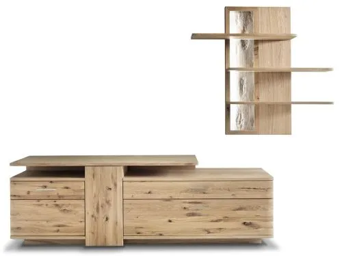 Wohnwand Wohnkombination Santori | Eiche Bianco | 2-teilig | LED Beleuchtung
