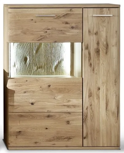 Wohnwand Wohnkombination Santori | Eiche Bianco | 4-teilig | LED Beleuchtung